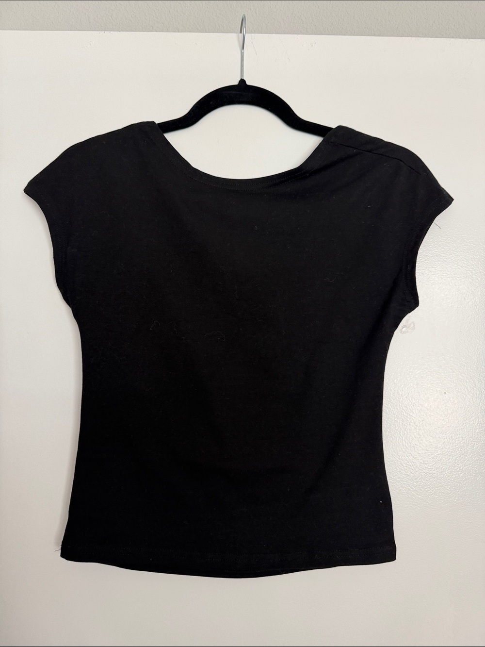 Black Backless Cap Sleeve Tee Open Back Scoop Neck